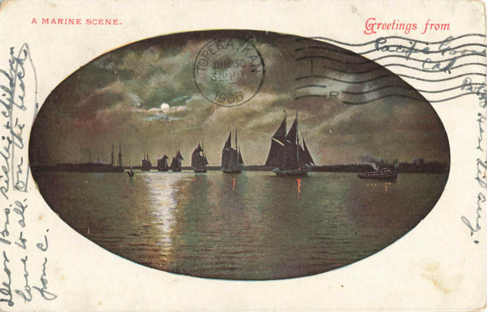 Postcard A Marine Scene Greetings From Posted 1906