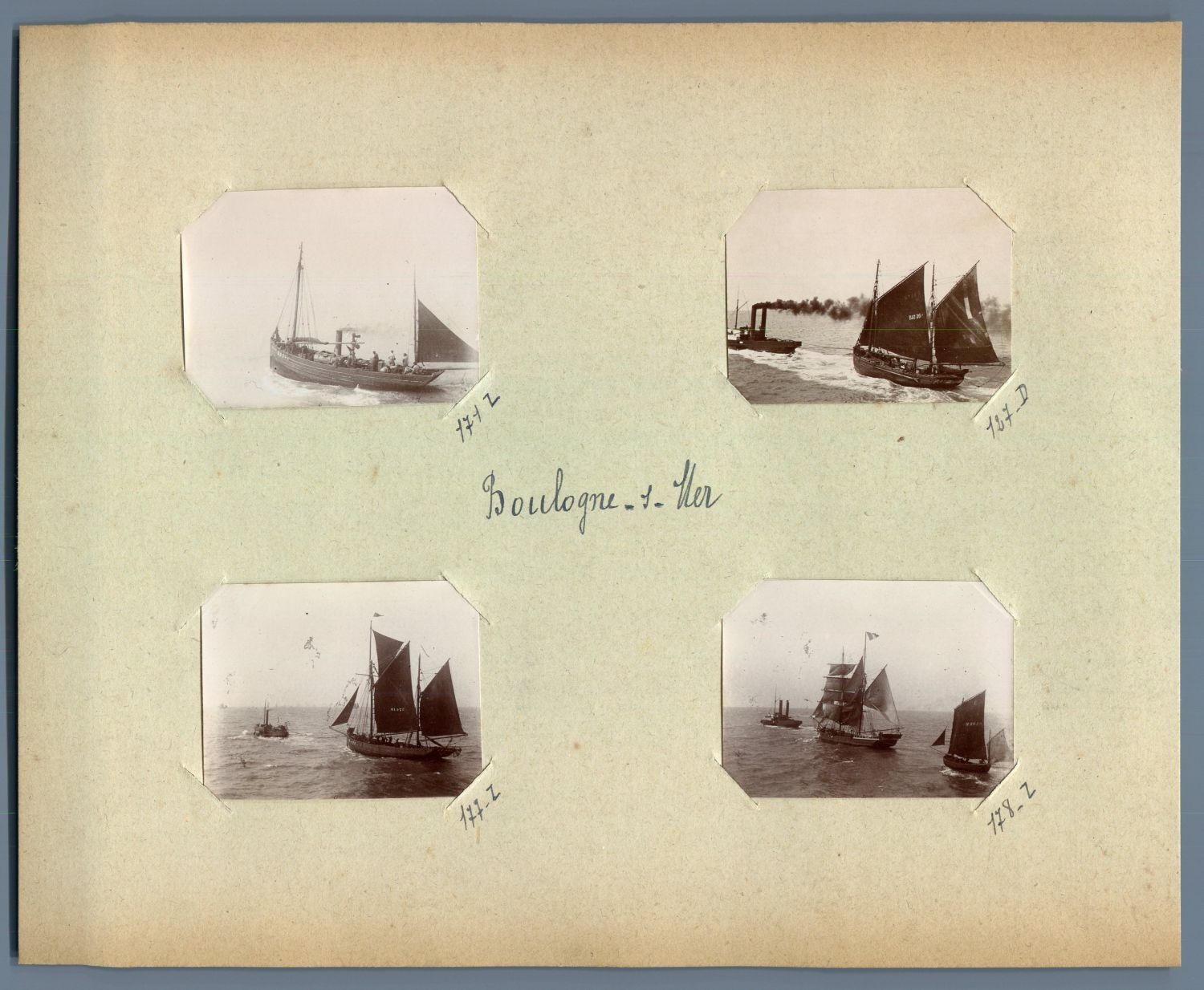 France, Vues de Boulogne sur Mer Vintage Citrate Print. 4 photos of 4x5.5 cm collar