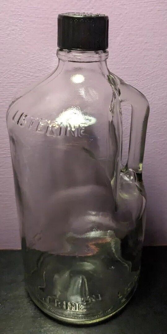 Vintage Glass Bottle Jug Embossed Empty Listerine with Cap Rare Large Size