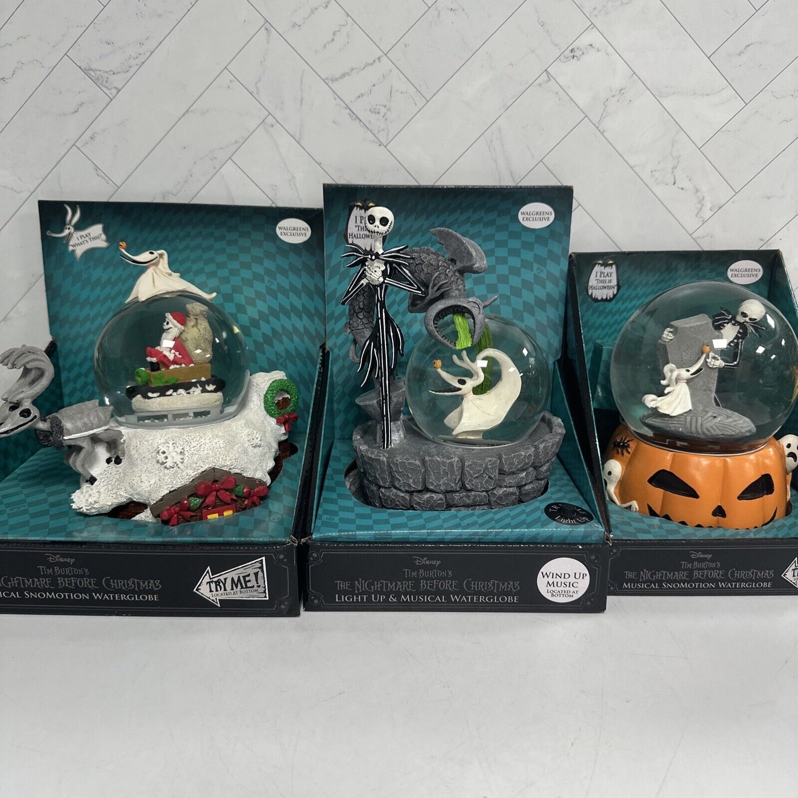Set of 3 Walgreens Exclusive Nightmare Before Christmas Jack & Zero Snow Globes