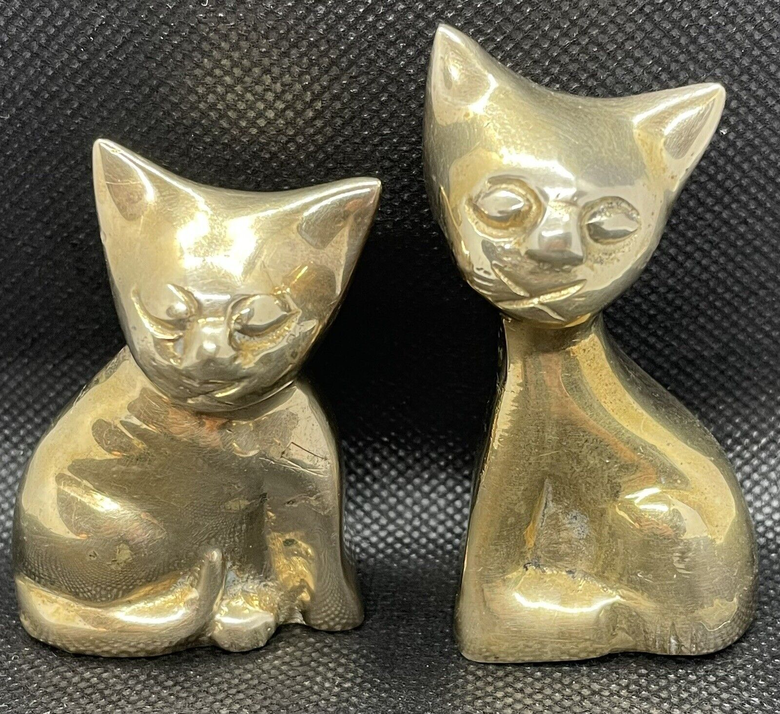  Mid-Century Modern Solid Brass Sitting Cat Figurines - Set of 2