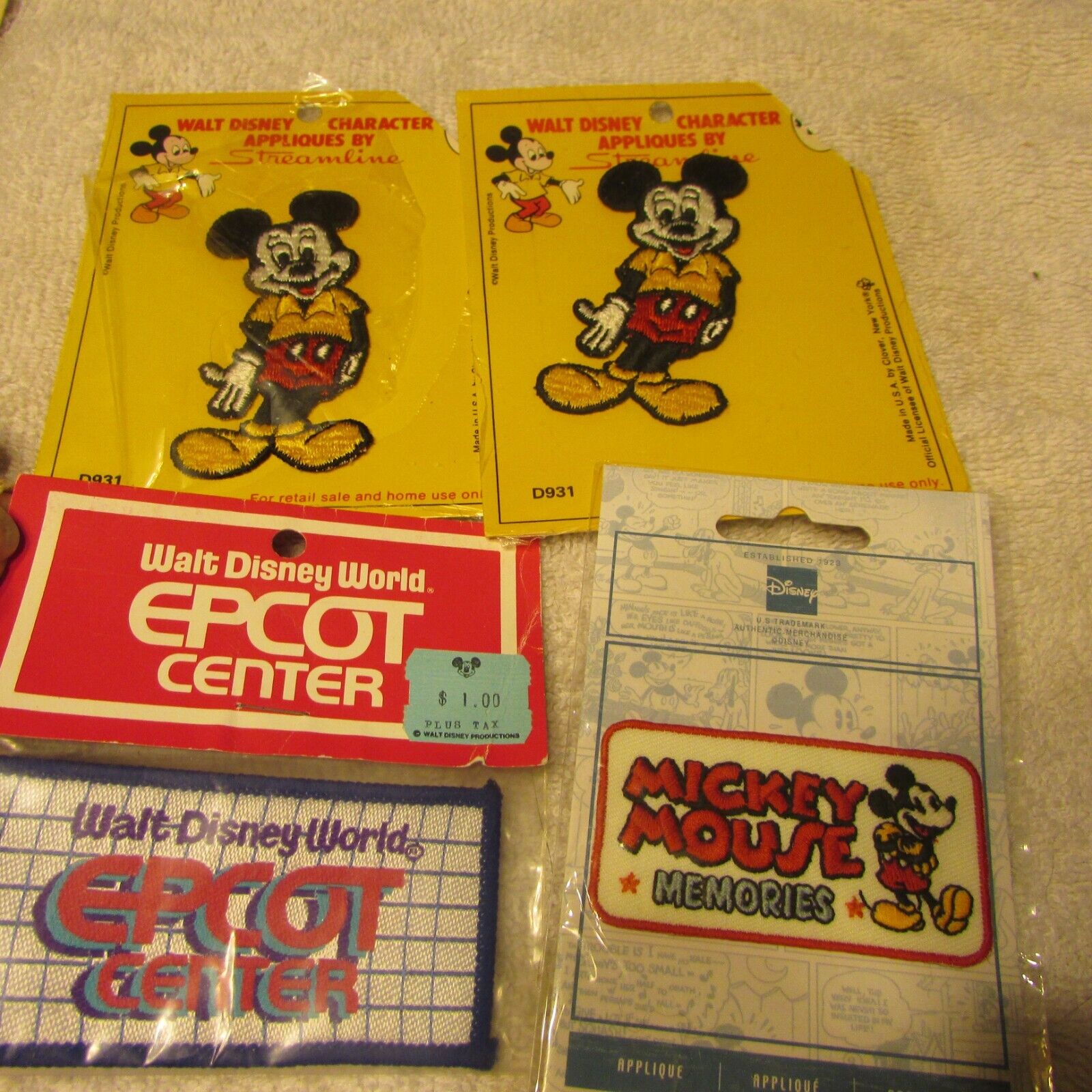 4 Vintage Walt Disney Productions Embroidered Patches Mickey Mouse NOS