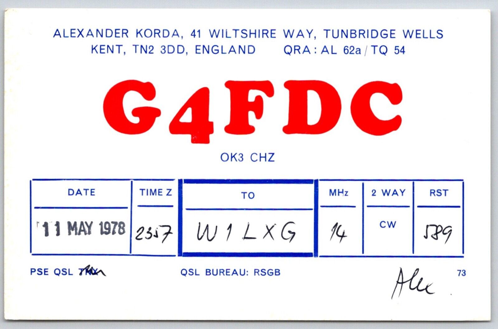 Qsl Radio Ham Card England G4FDC 1978