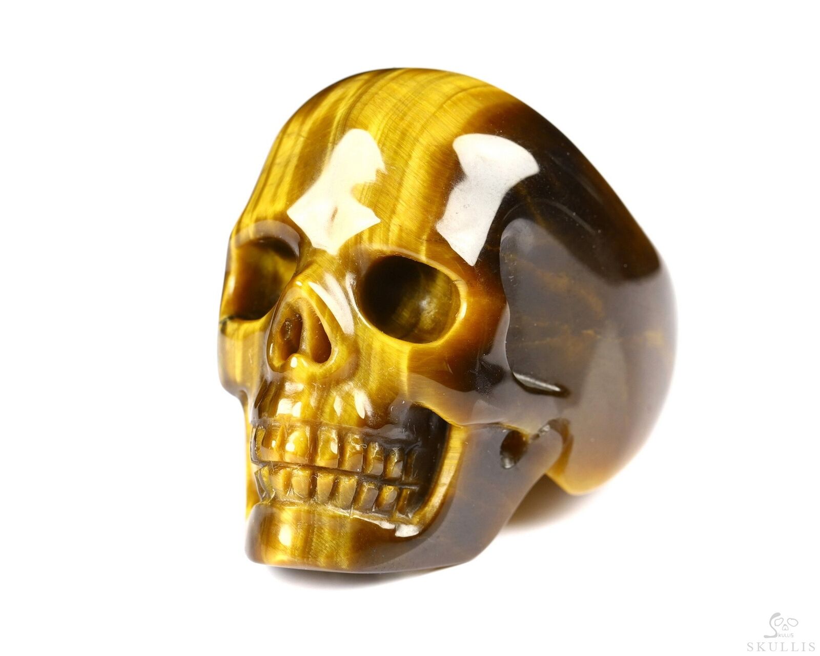 Ring Inside Diameter11(21 mm) Gold Tiger's Eye Carved Crystal Skull Ring