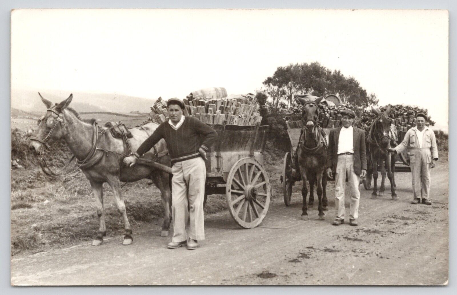 RPPC Portugal Men with Donkey Carts Air Force Cancel 1961 Photo Postcard