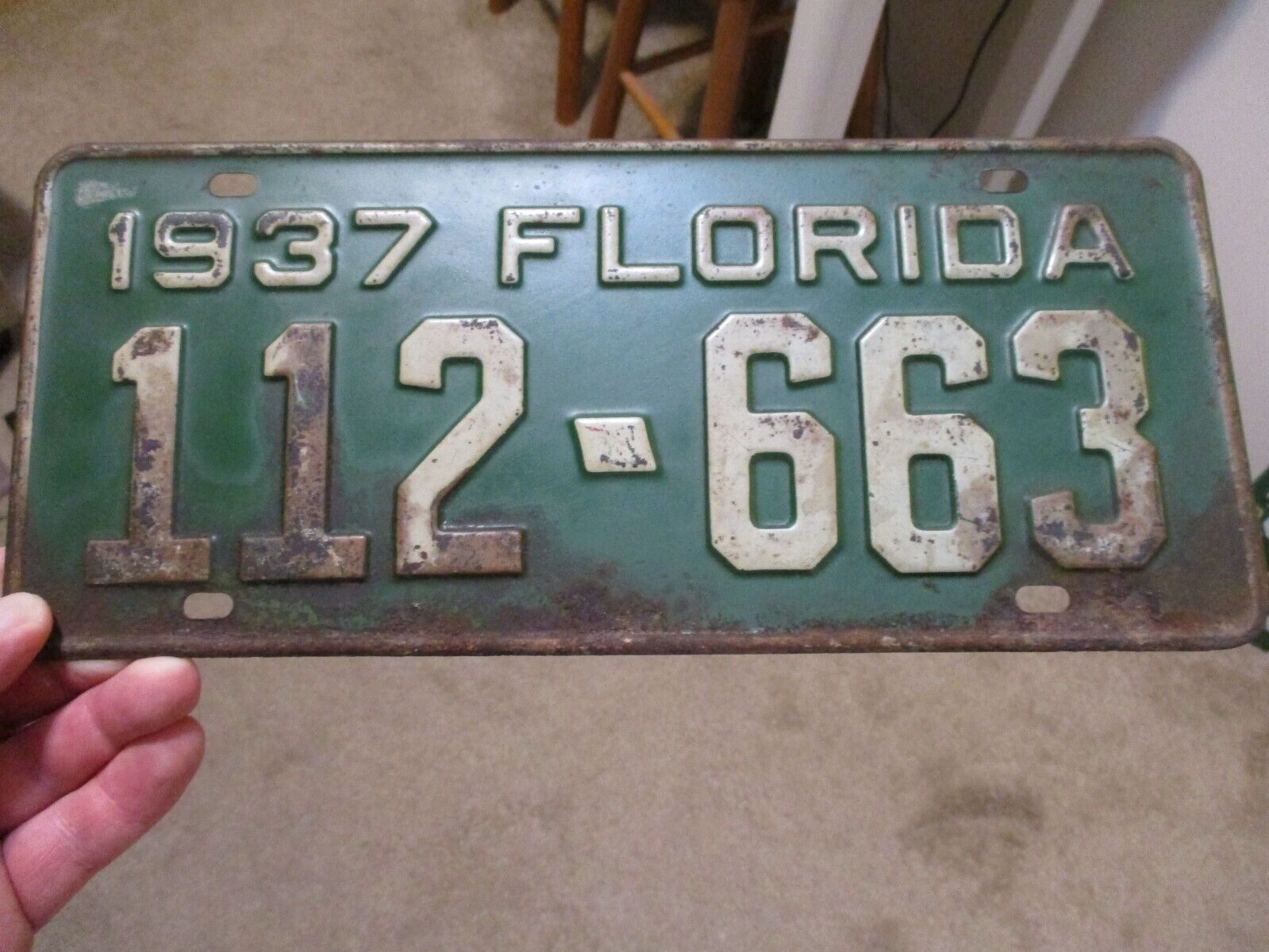 1937 FLORIDA LICENSE PLATE  112 - 663