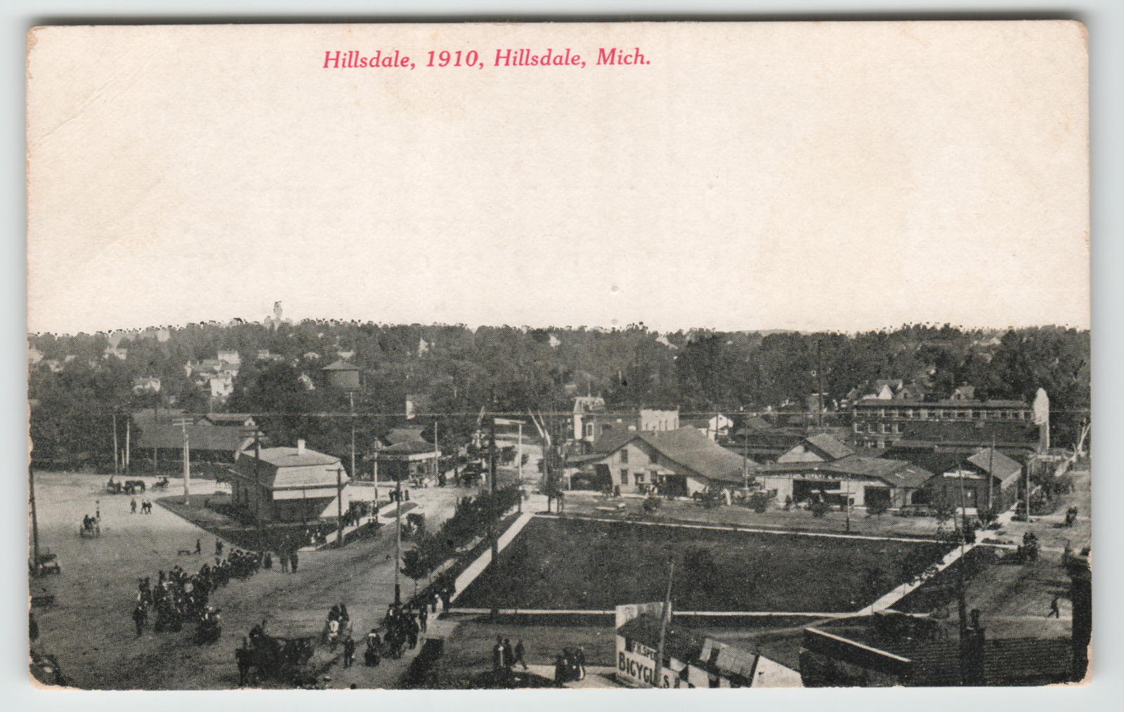 Postcard Vintage Panoramic View 1910 Hillsdale, MI Advertising on Back