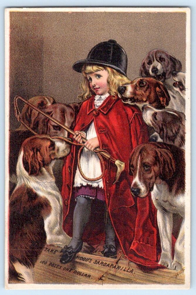 1880\'s HOOD\'S SARSAPARILLA HOUND DOGS EQUESTRIAN QUACK MEDICINE TRADE CARD