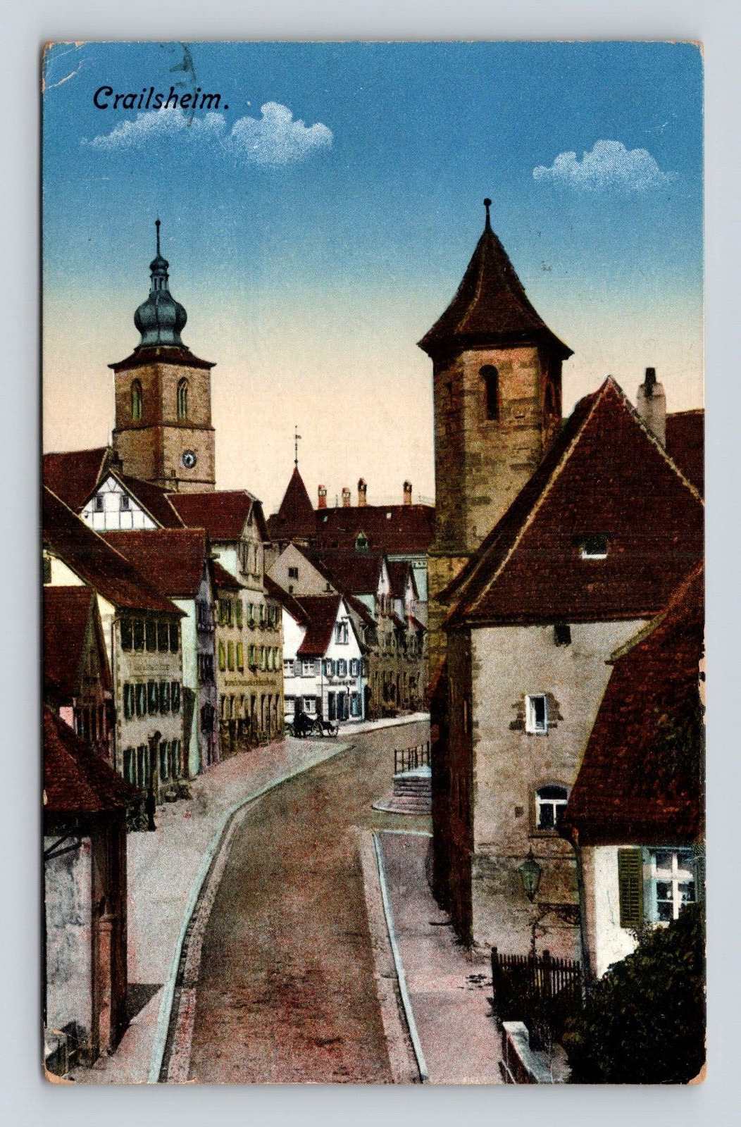 Vintage Old Postcard CRAILSHEIM GERMANY Street View Church 1950 cancel