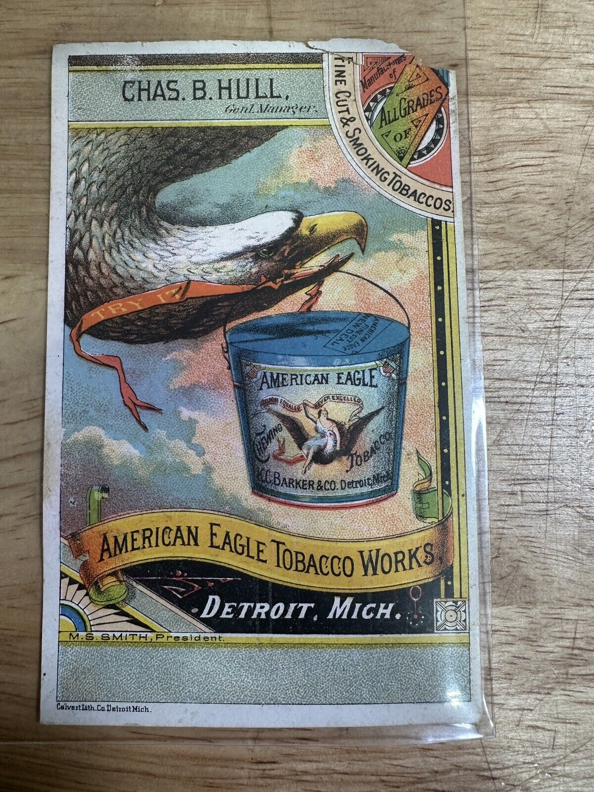 Antique 1890’s American Eagle Tobacco Works Chas B Hull Advertising Card