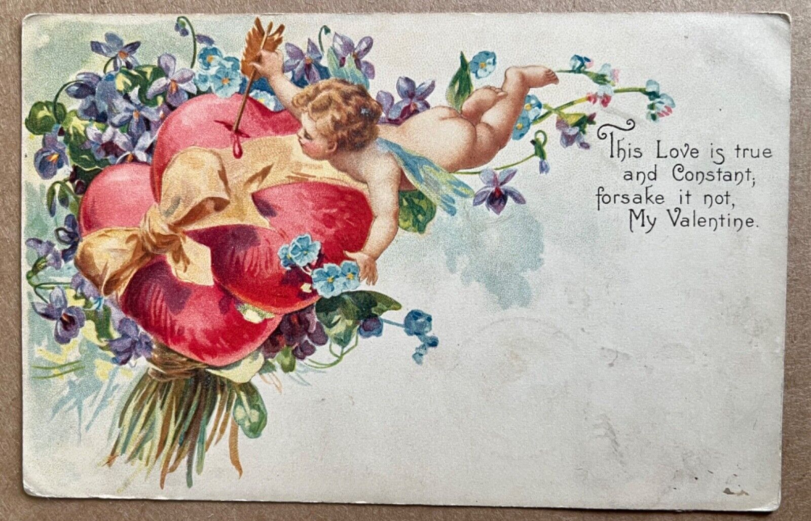 Valentines Day Cupid Bleeding Heart Antique Postcard c1900
