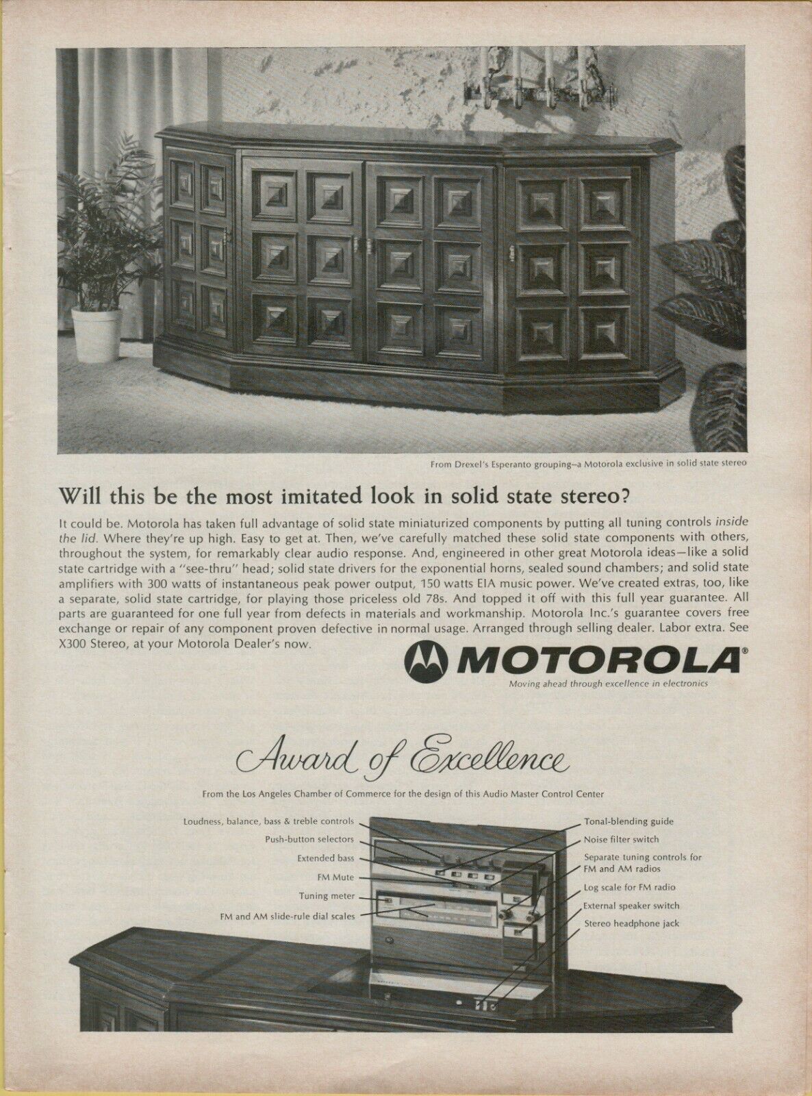 1966 Motorola Solid State Stereo Drexel Esperanto Under Lid Vintage Print Ad