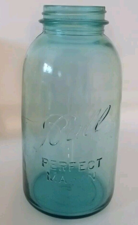 Antique Blue Ball Mason Jar, 64oz, Sloped Shoulder,  1923-1933, 