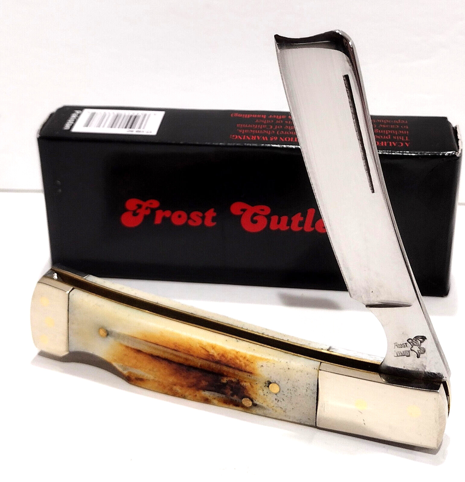 Frost Cutlery 2nd Cut Buck Bone Lockback Straight Razor Folding Pocket Knife