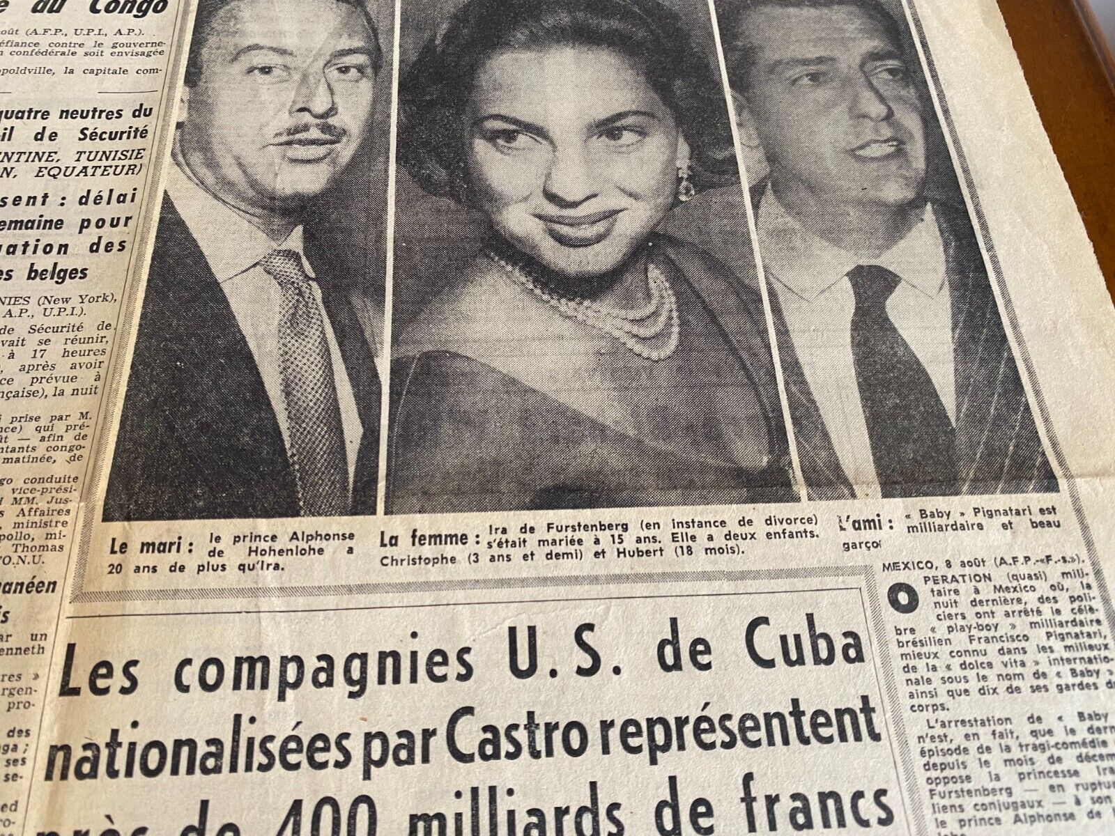 France-Soir 1960 Newspaper Gene Kelly, Fidel Castro,  Ira von Fürstenberg