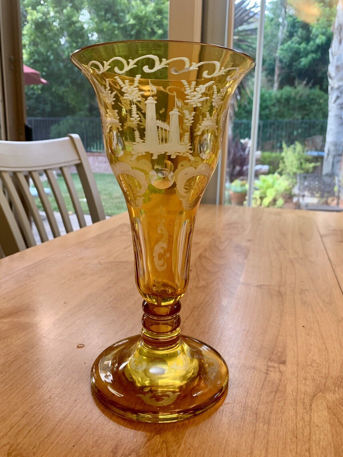 Vintage Bohemian Amber Crystal Vase