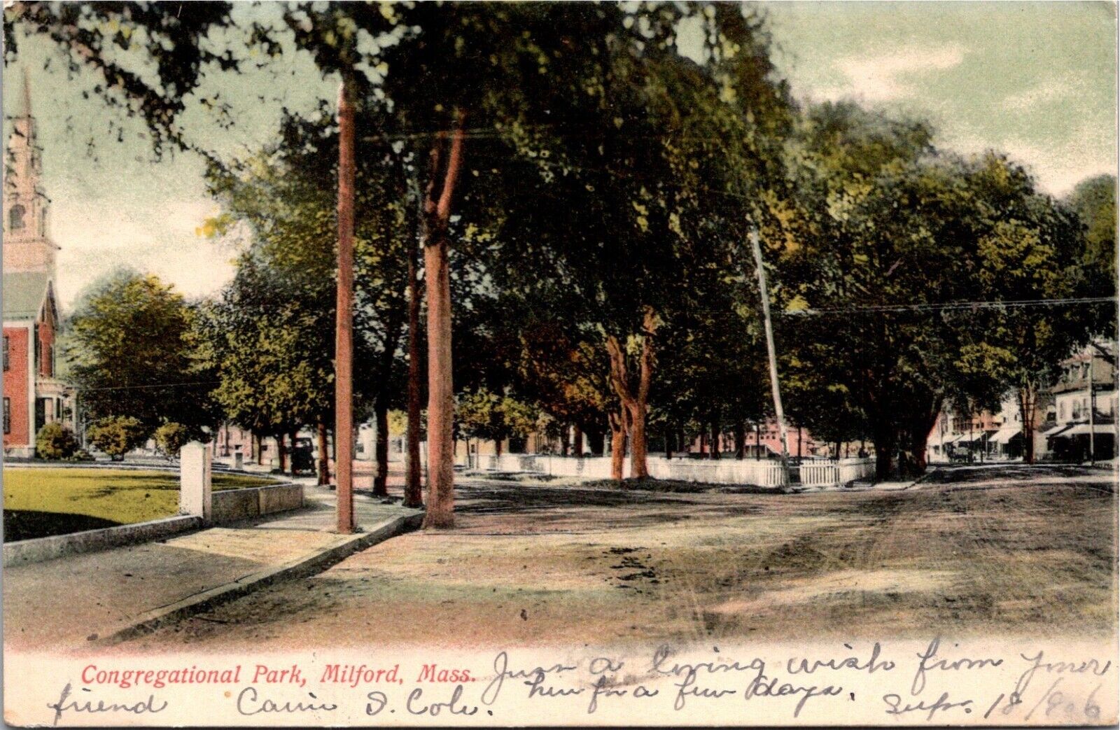 Milford MA Massachusetts, Congregational Park UDB 1906 Vintage Postcard