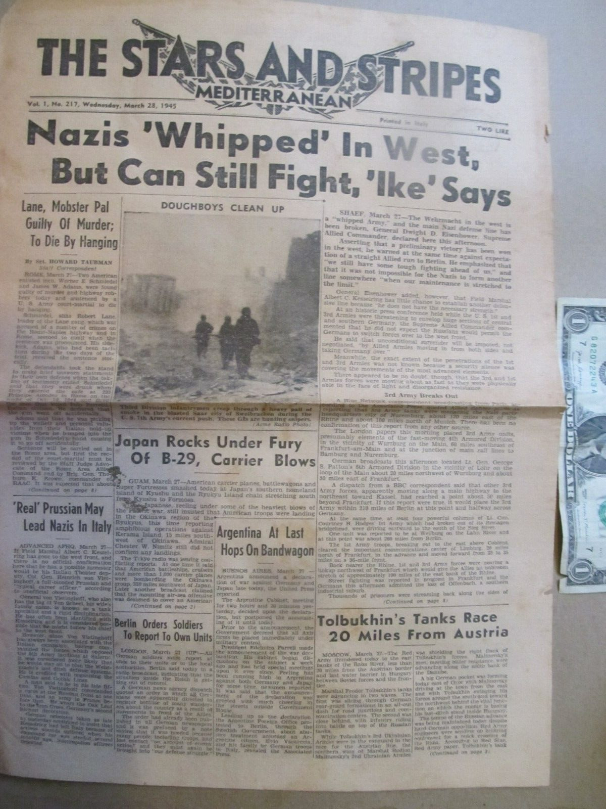 Great WWII STARS & STRIPES Soldier Newspaper, Italy March 28, 1945, B-29 Remagen