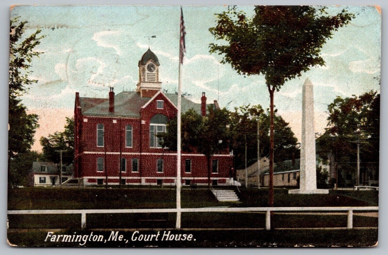 Farmington Maine Court House American Flag Government Building Cancel Postcard
