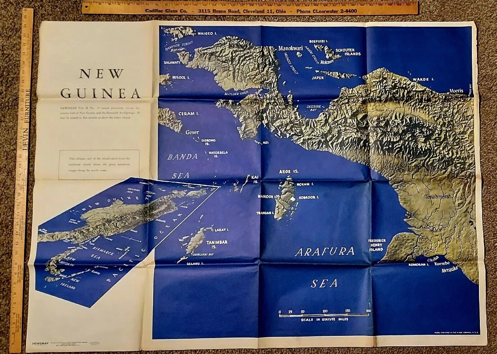 WWII NEWSMAP 1944 May Double Sided Color Volume III No 6B BIG 35 × 47 New Guinea