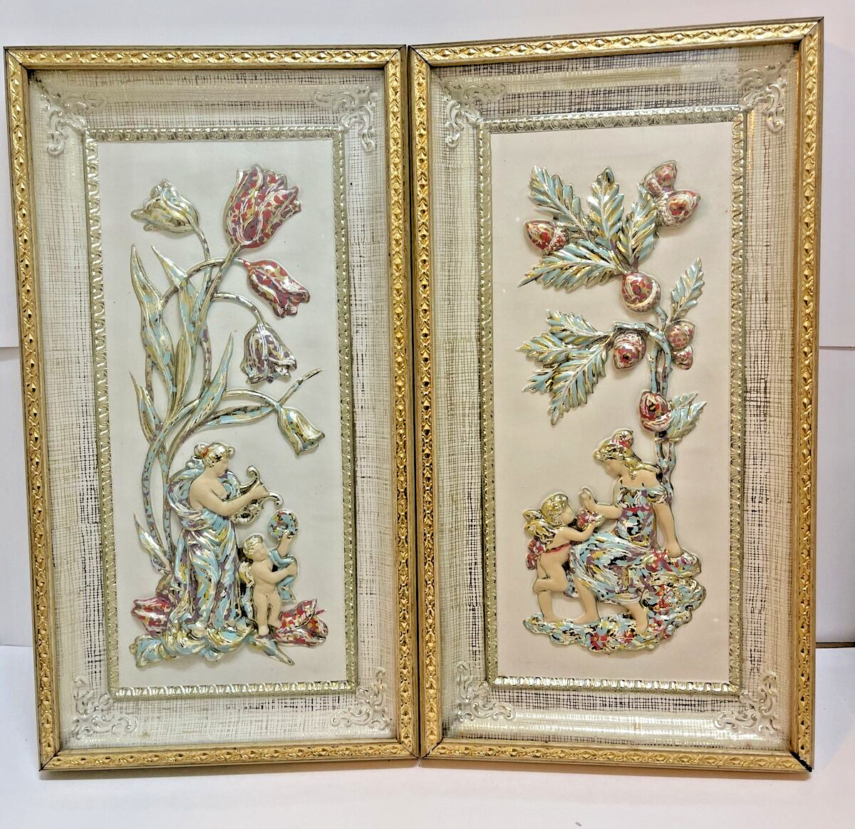 Pair of Vintage 1960 METALCRAFT POLY Wall Hangings Wall Decor MOTHER & CHILD