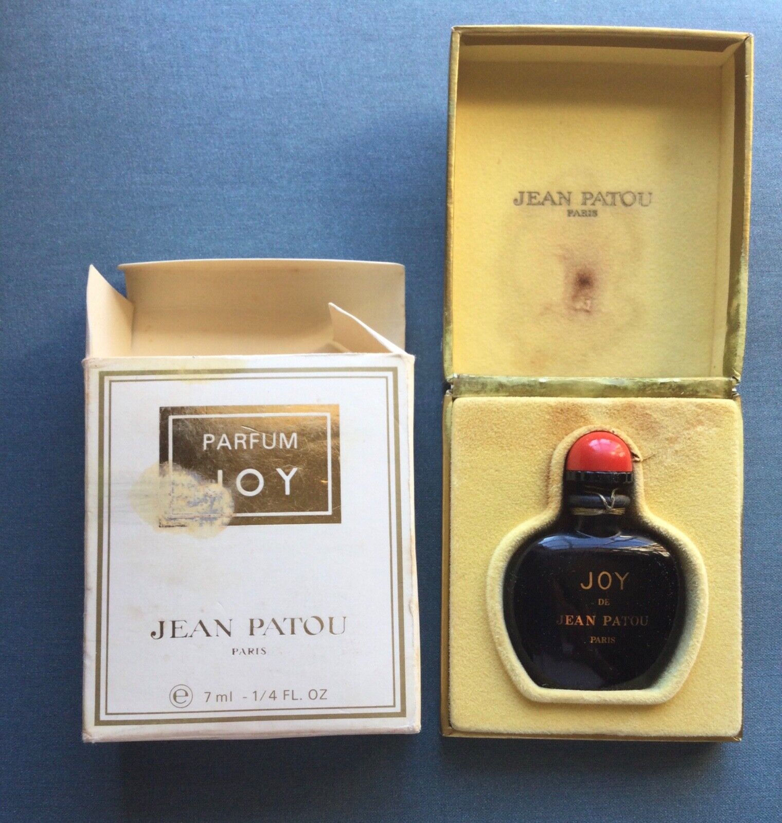 Joy empty vintage black bottle red stopper by Jean Patou sz 1/4 oz 2 1/2\