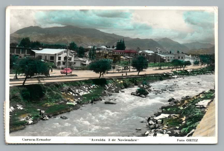 Avenida 3 de Noviembre CUENCA Ecuador RPPC Vintage Photo Foto Ortiz River~1960s