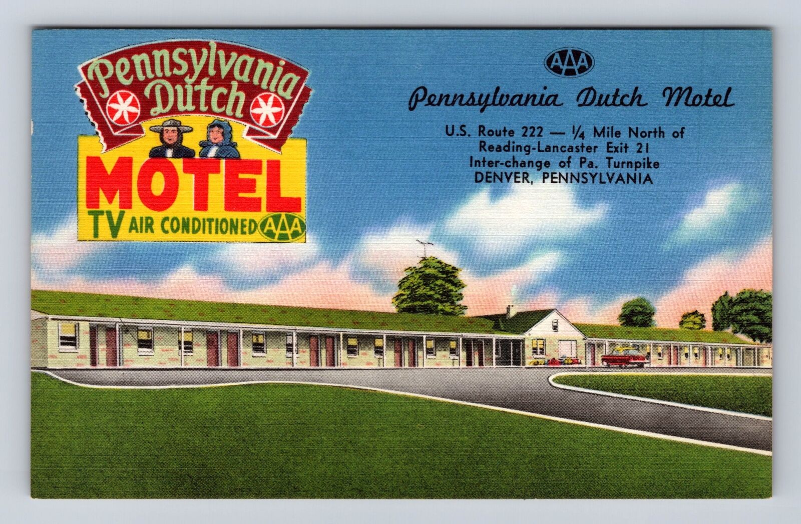 Denver PA-Pennsylvania, Pennsylvania Dutch Motel Advertising, Vintage Postcard