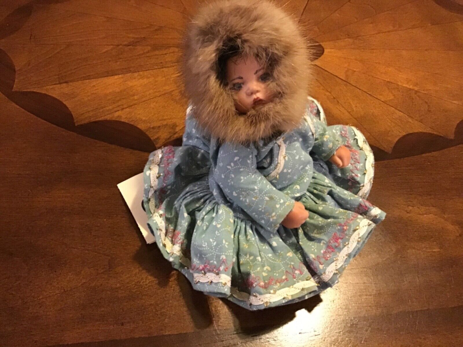 Adorable Vintage Alaskan Eskimo Baby Doll Hand Painted Real Fur Cloth Body  6”