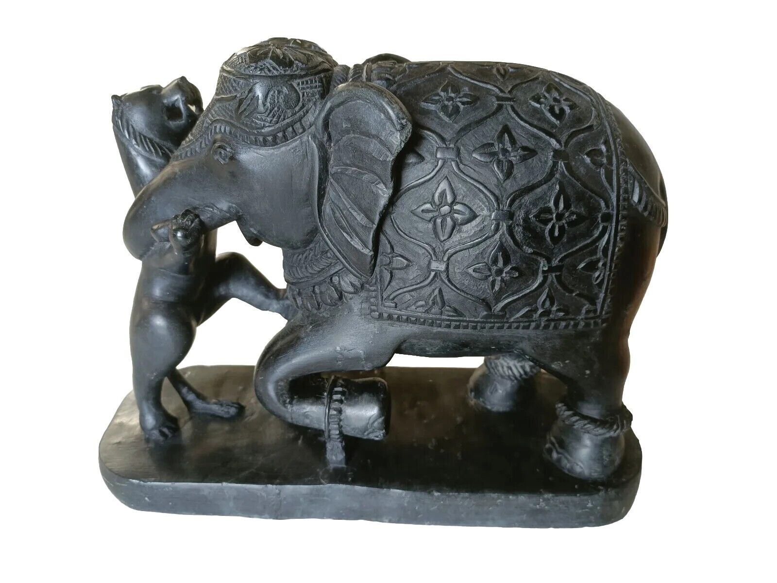 Beautiful Handcrafted Handmade Carved Black Elephant Stone Statue, Sculpture 