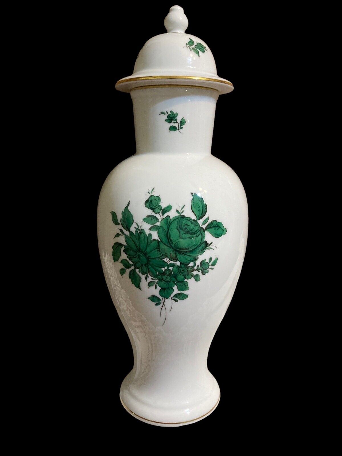 Wien Augarten Vienna Austria Maria Theresa Green Roses Vase Lidded Jar VERY RARE