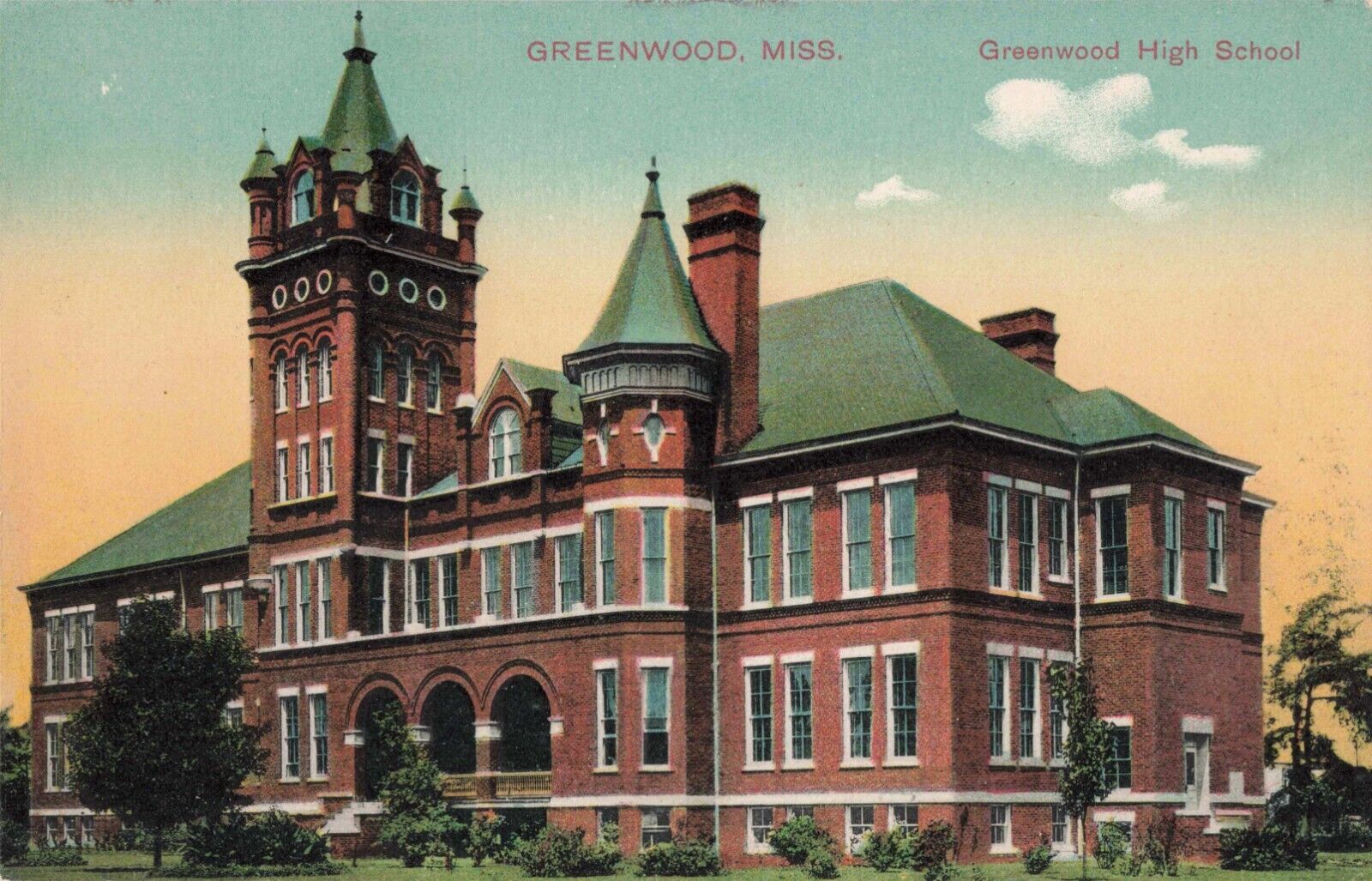 High School Building Greenwood Mississippi MS c1910 Postcard