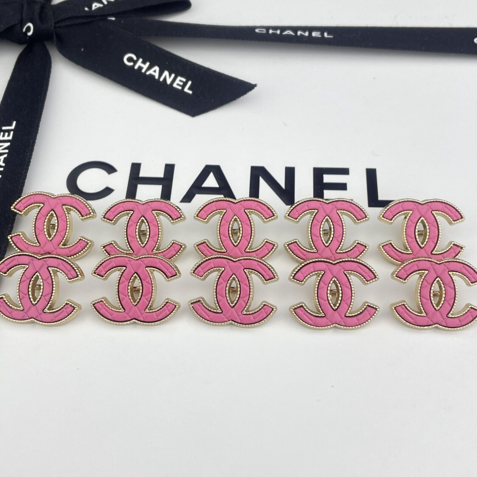 10 CHANEL BUTTONS PINK GOLD CC LOGO METAL 20MM VINTAGE