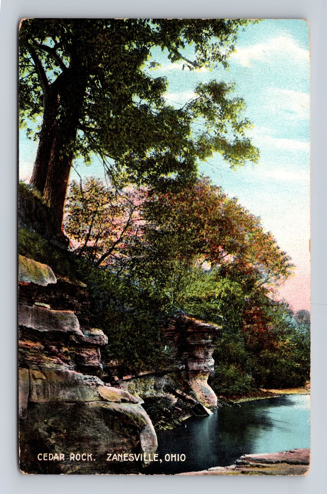 Zanesville OH-Ohio, Along Shoreline, Cedar Rock, Antique Vintage c1909 Postcard