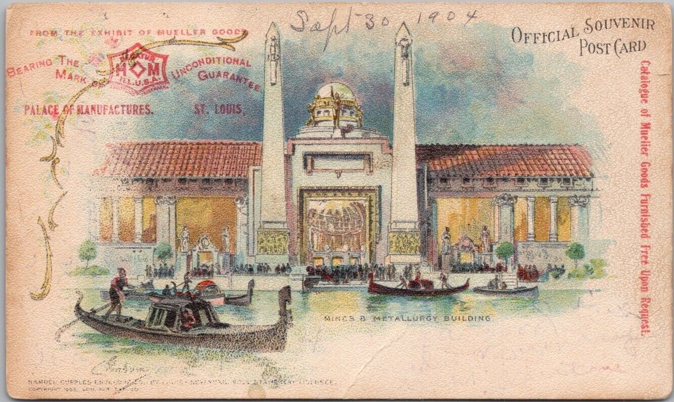 1904 ST. LOUIS WORLD'S FAIR Postcard MINES & METALLURGY BUILDING Samuel Cupples