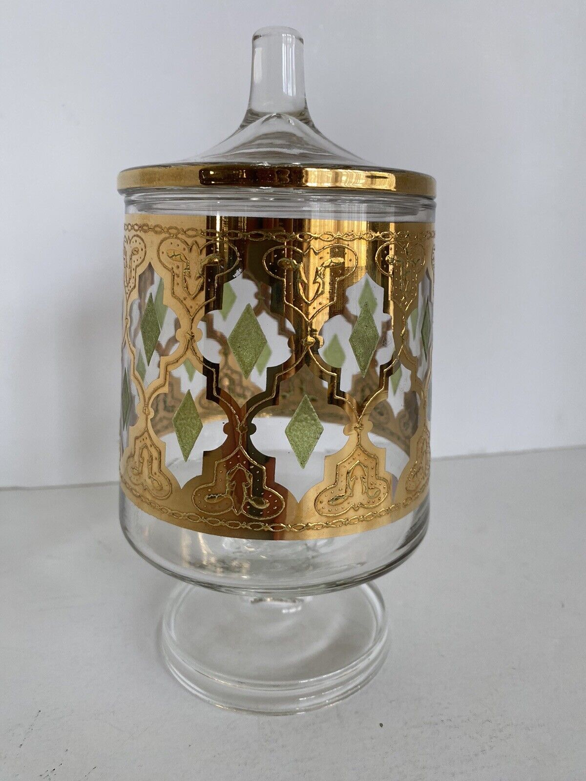 Vintage MCM Culver Valencia Covered Footed Apothecary /Candy Jar  (1960's)