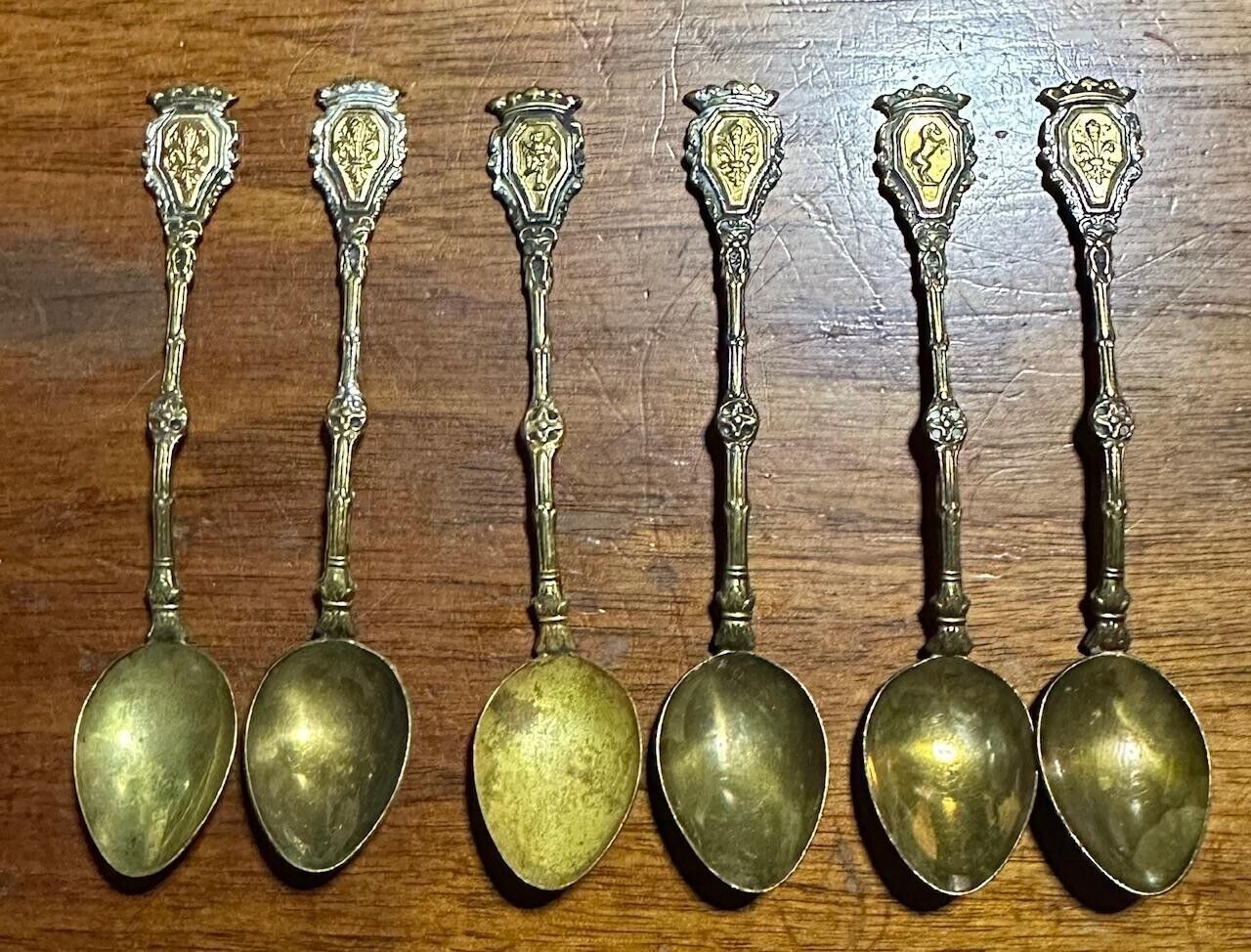 Vintage Brass Salt Cellar Spoons Italy Set of 6 #A40-7