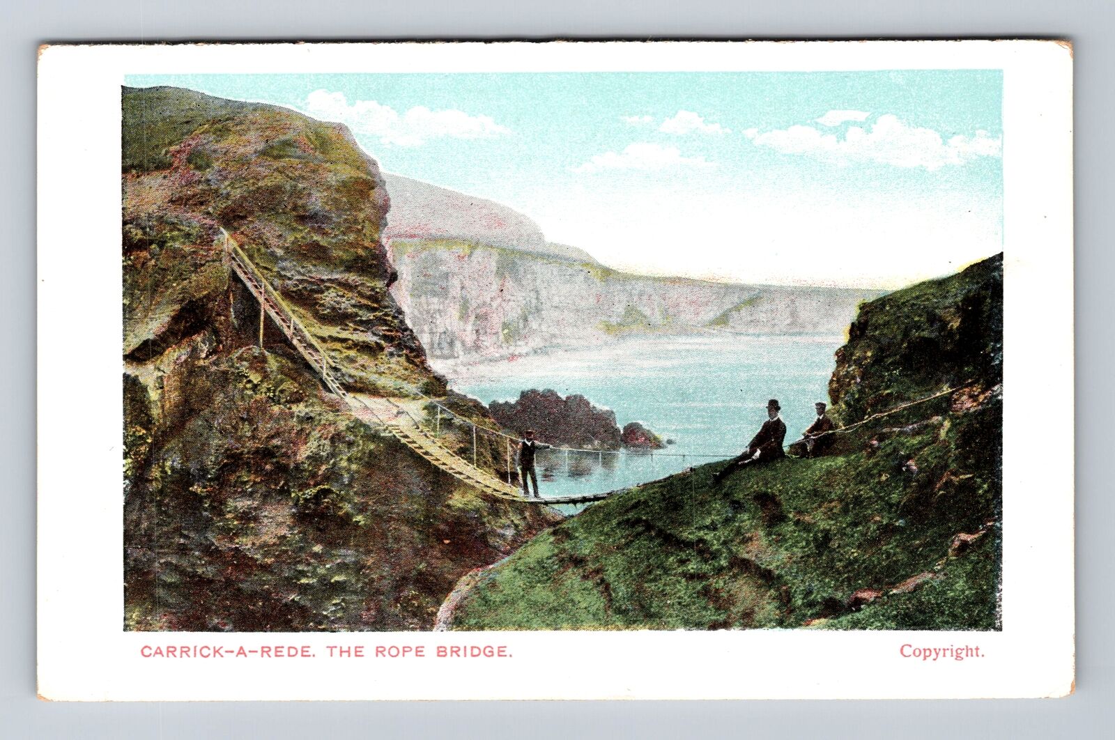 Carrick-A-Rede Northern Ireland, Gent On The Rope Bridge, Vintage Postcard