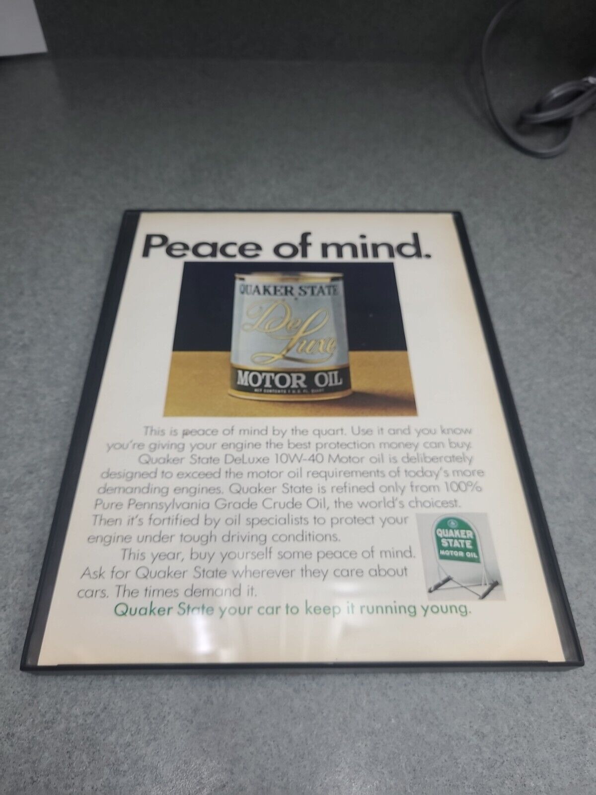 1972 Vintage Print Ad Quaker State Deluxe Motor Oil Peace of Mind Framed 8.5x11 