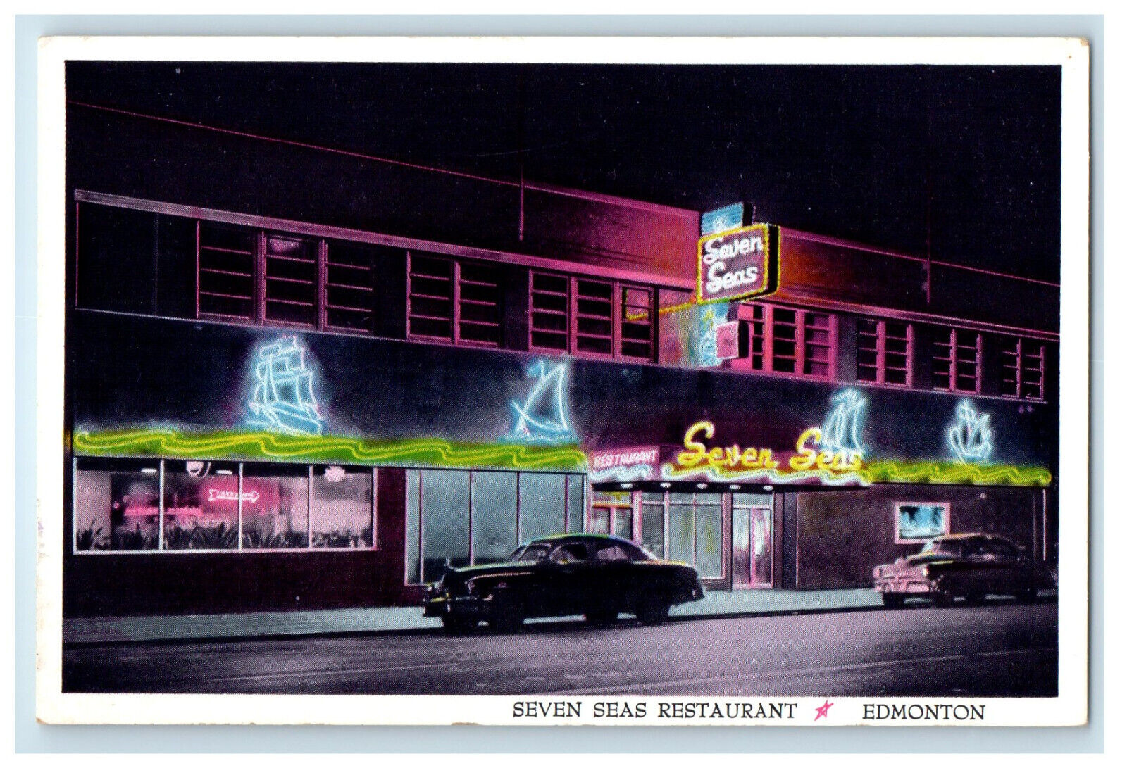 c1920's Colorful Lights, Seven Seas Restaurant Edmonton Alberta Canada Postcard