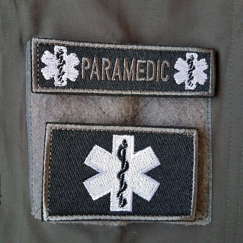 2Pcs Star of Life Medical EMT Paramedic EMS Tactical Hook/Loop Patch Badge Dark/