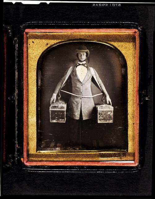 Occupational Portrait,Unidentified Peddler,Harness,Bags,Neck Brace,1840-1860