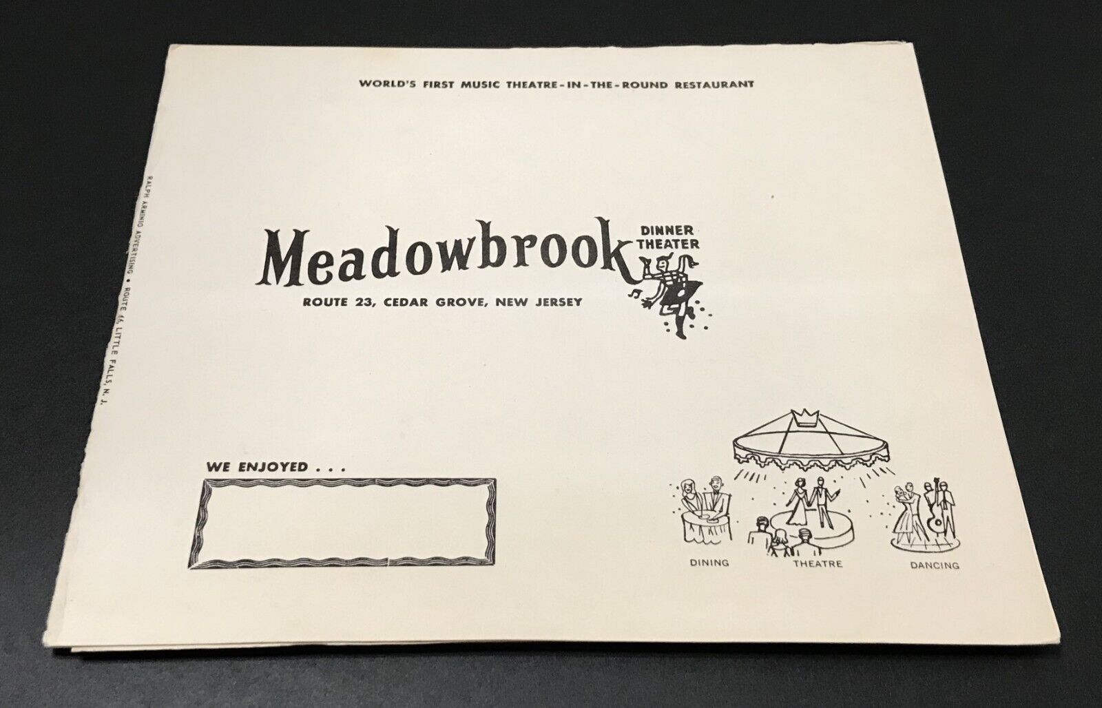 Vintage 1960's Meadowbrook Dinner Theatre - Cedar Grover, NJ - Souvenir Photo