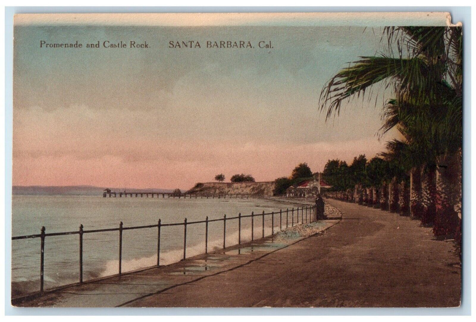 c1930\'s Promenade And Castle Rock Santa Barbara California CA Vintage Postcard