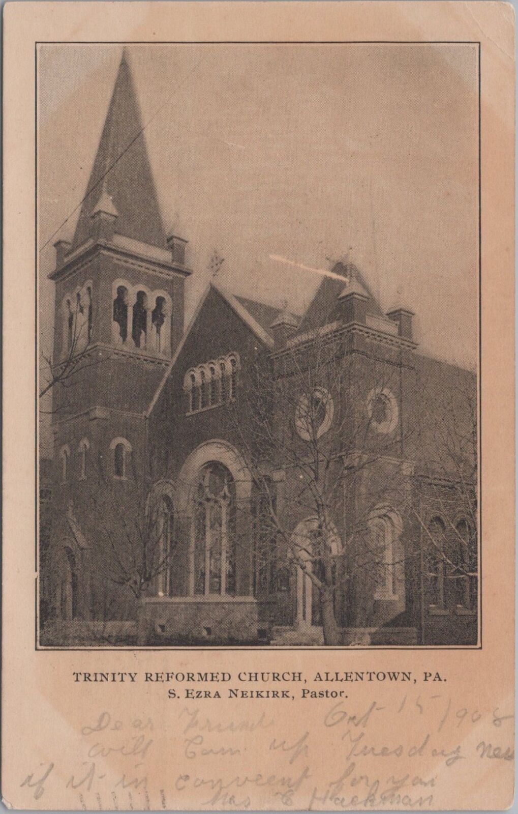 Trinity Reformed Church Allentown Pennsylvania 1908 Postcard
