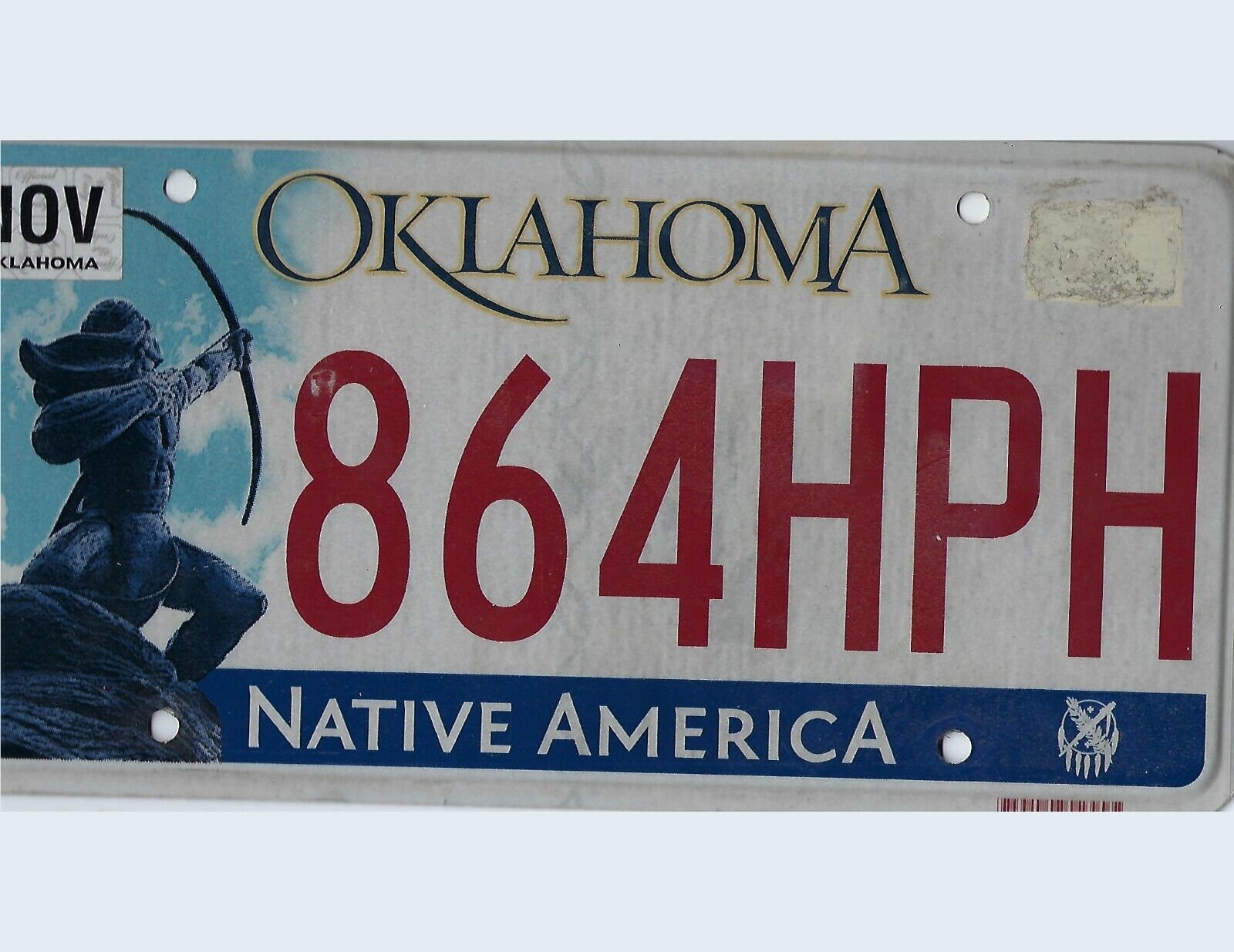  Vintage License Plate  Oklahoma NATIVE AMERICA Tag # 864HPH 