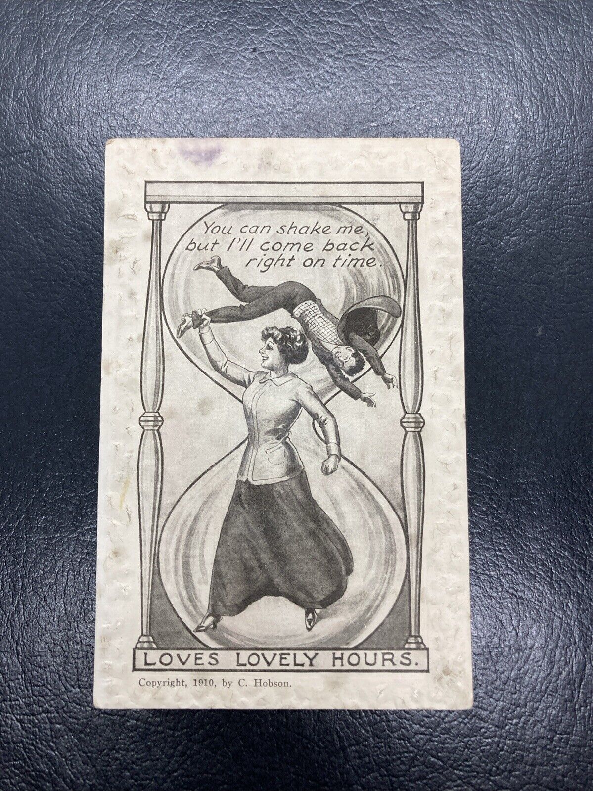 Postcard Woman Hourglass Loves Lovely Hours Damaged Stained 1911 As Is