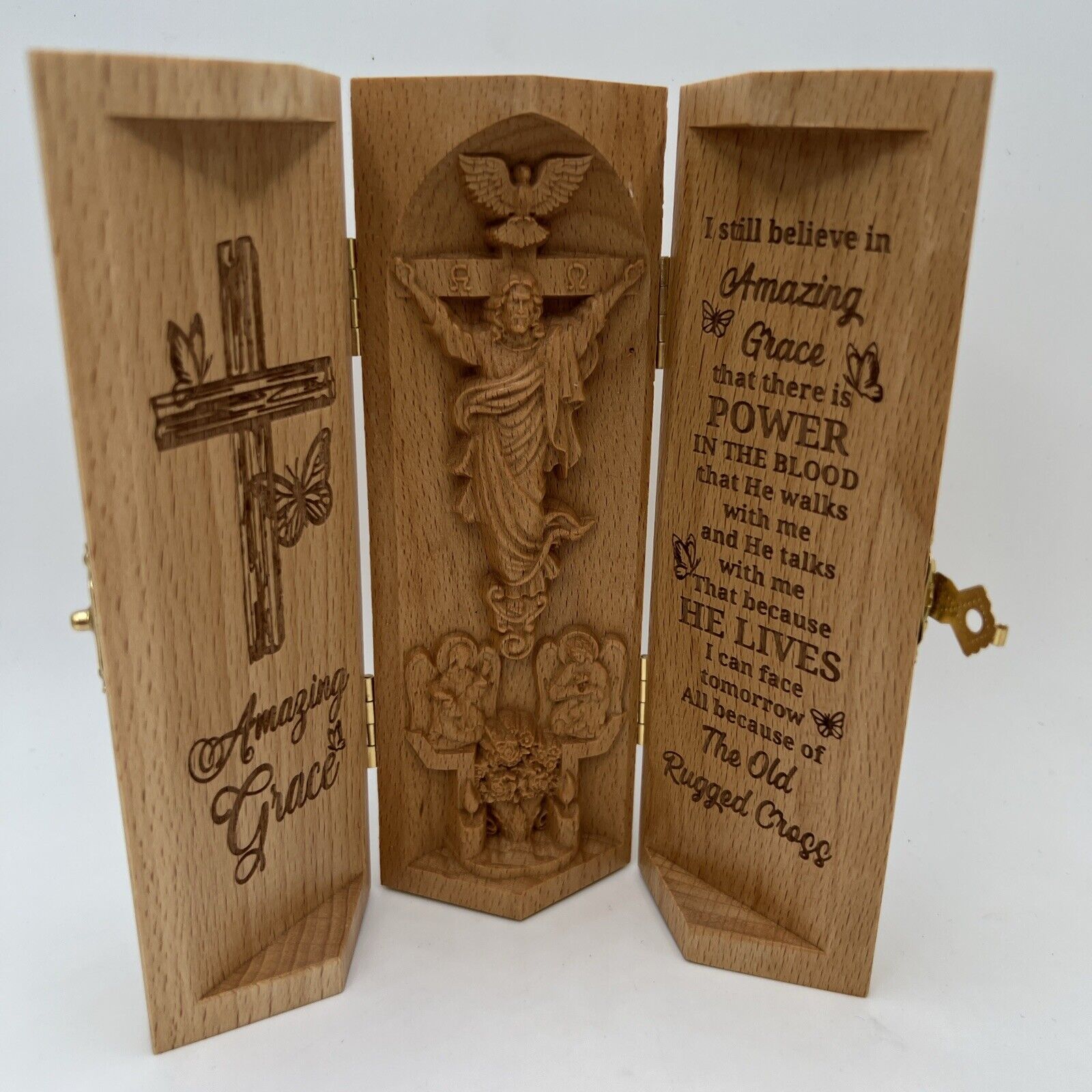 Amazing Grace Openable Wood Cylinder Sculpture Carving Of Jesus Christ