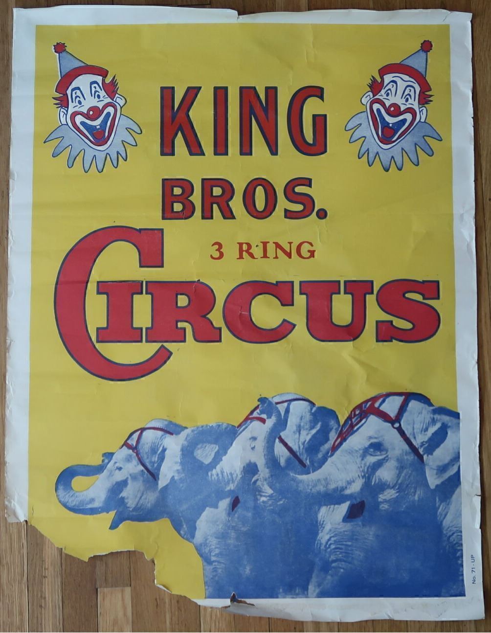 1960s King Bros. Circus 3 Ring Vintage Original 21x28 Elephants RARE