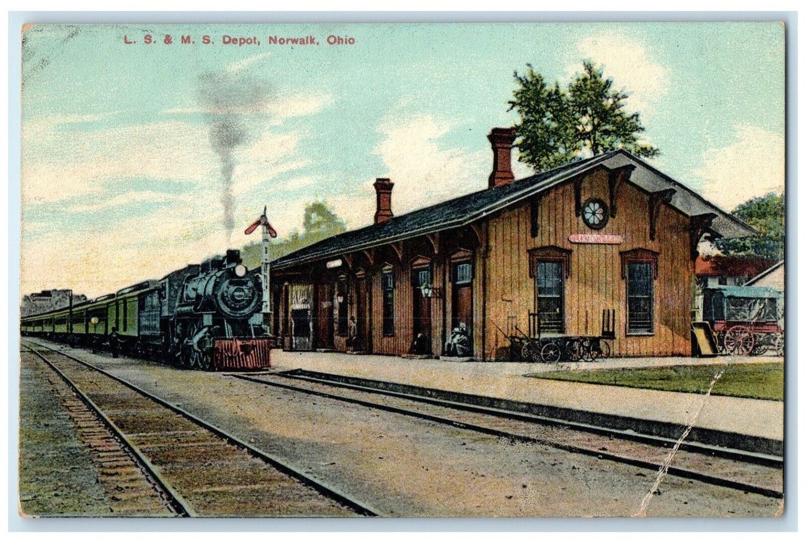 c1910\'s L S & M S Depot Station Railroad Train Norwalk Ohio OH Antique Postcard